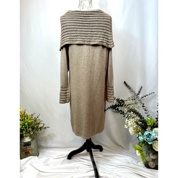 Philosophy Cowl Neck Crochet Overlay with Matching Cuffs Dress Taupe XL - Picture 10 of 15